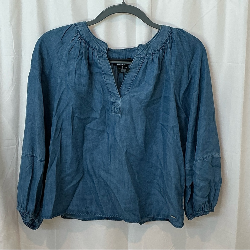 DKNY Chambray Denim Blouse - Size Small
